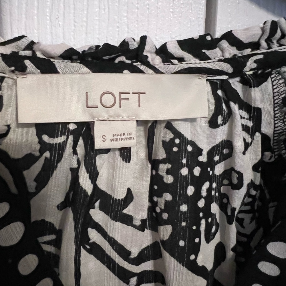 LOFT - Black and White Boho Blouse, Size Small - Picture 4 of 7